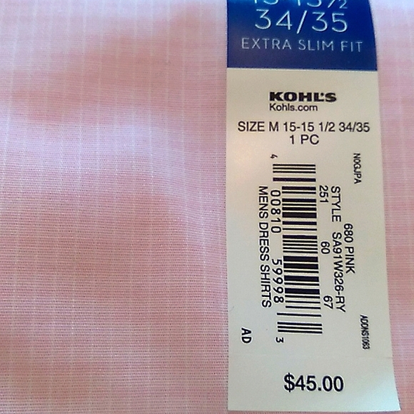NWT Men's M Apt 9 dress shirt in subtle pink with white - Picture 5 of 5